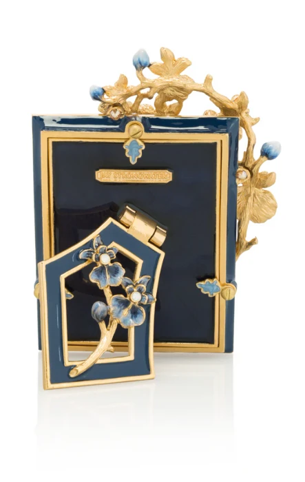 Jay Strongwater Kelsey Orchid 3" x 4" Crystal Picture Frame in Delft Garden
