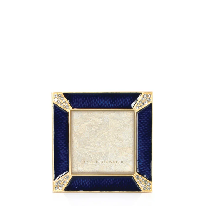 Jay Strongwater Leland Pave Corner 2" Crystal Picture Frame in Delft Garden