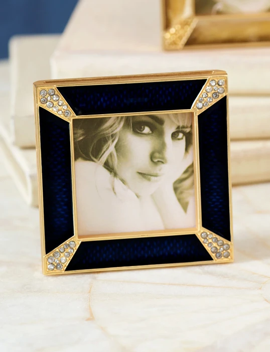 Jay Strongwater Leland Pave Corner 2" Crystal Picture Frame in Delft Garden