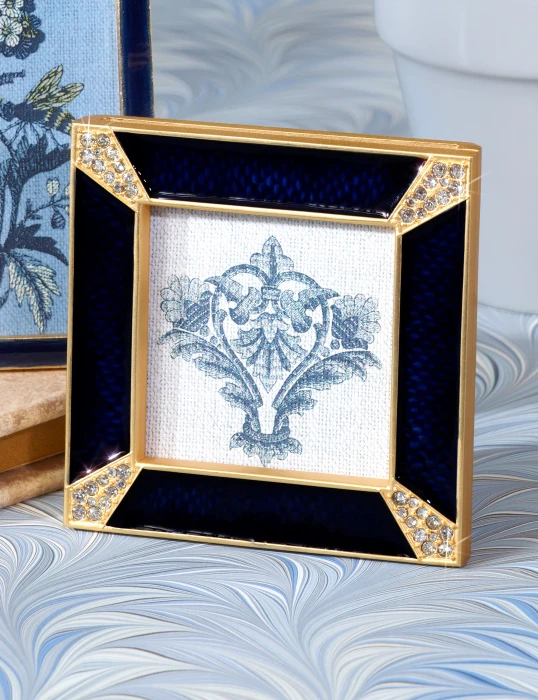 Jay Strongwater Leland Pave Corner 2" Crystal Picture Frame in Delft Garden