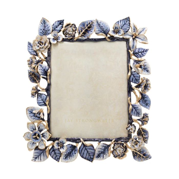 Jay Strongwater Aria Dutch Floral 8" x 10" Crystal Picture Frame in Delft Garden