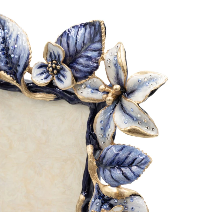 Jay Strongwater Lars Dutch Floral 5" x 7" Crystal Picture Frame in Delft Garden