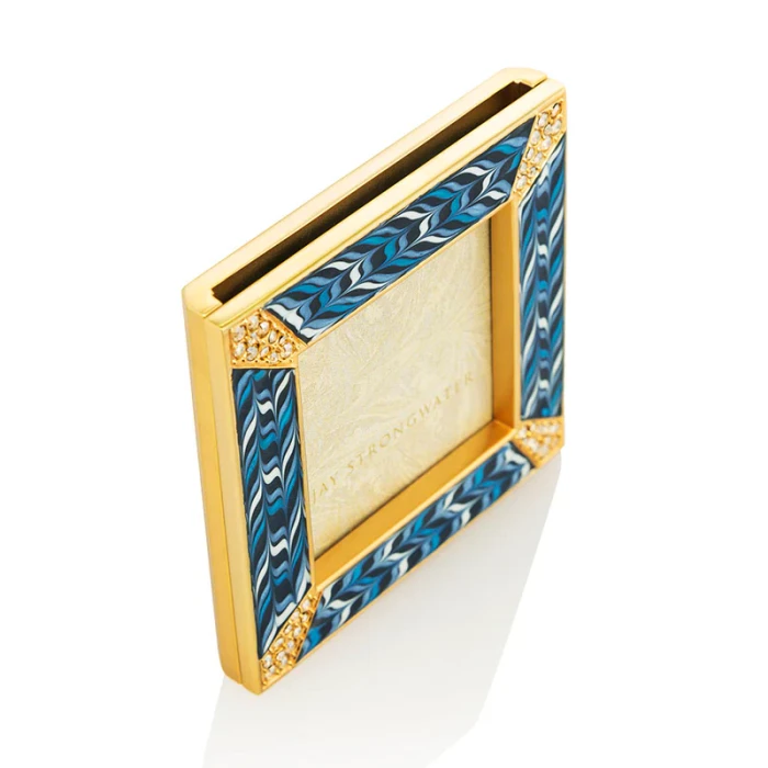 Jay Strongwater Leland Pavé Corner 2" Crystal Picture Frame in Sapphire