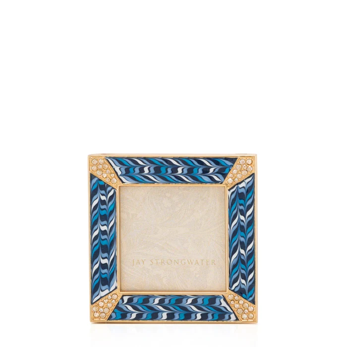Jay Strongwater Leland Pavé Corner 2" Crystal Picture Frame in Sapphire