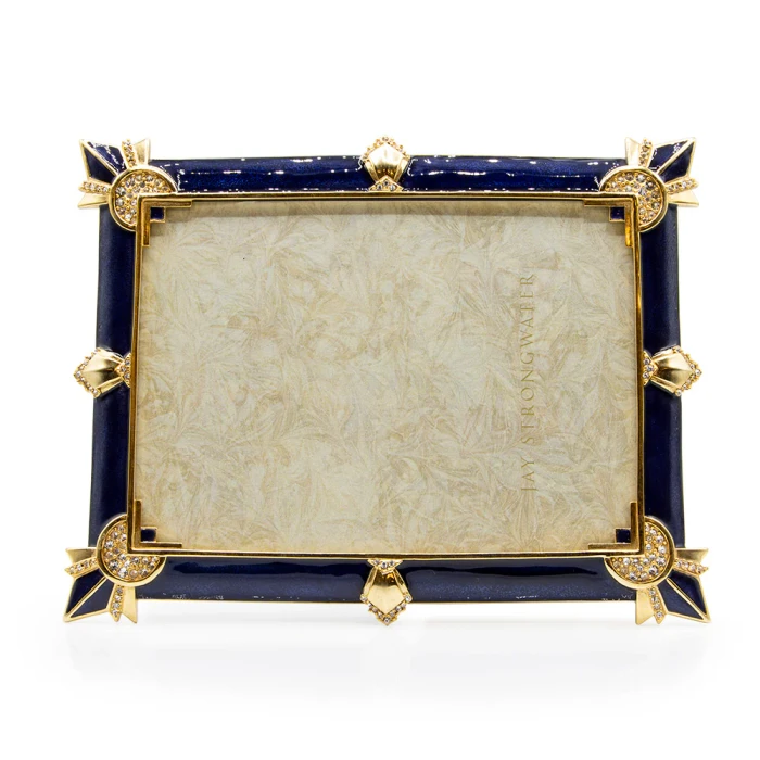 Jay Strongwater Geraldine Art Deco 5" x 7" Crystal Picture Frame in Delft Garden