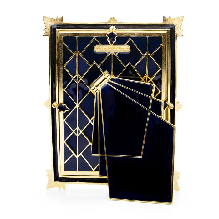 Jay Strongwater Geraldine Art Deco 5" x 7" Crystal Picture Frame in Delft Garden
