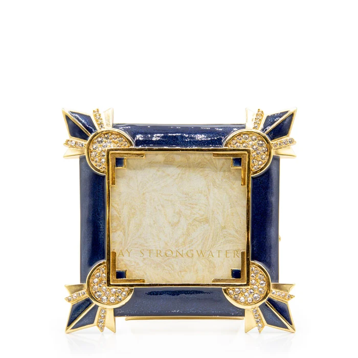 Jay Strongwater Dorothy Art Deco 3" x 3" Crystal Picture Frame in Delft Garden