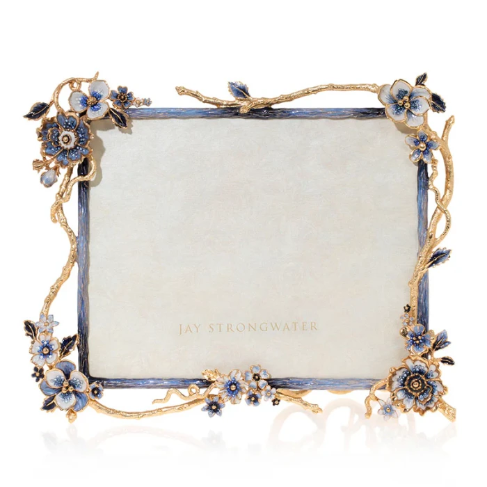 Jay Strongwater Delilah Floral Branch 8" x 10" Crystal Picture Frame in Delft Garden