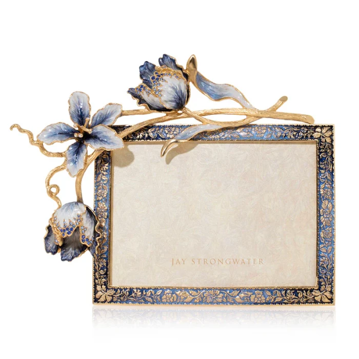 Jay Strongwater Margery Tulip 5" x 7" Crystal Picture Frame in Delft Garden