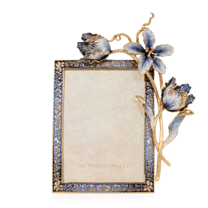 Jay Strongwater Margery Tulip 5" x 7" Crystal Picture Frame in Delft Garden