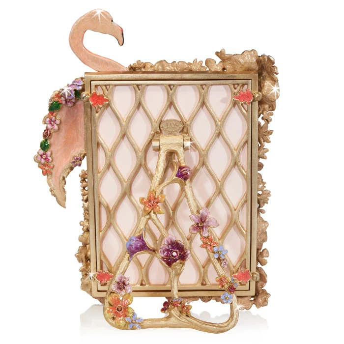 Jay Strongwater Agnes 5" x 7" Floral Flamingo Crystal Picture Frame