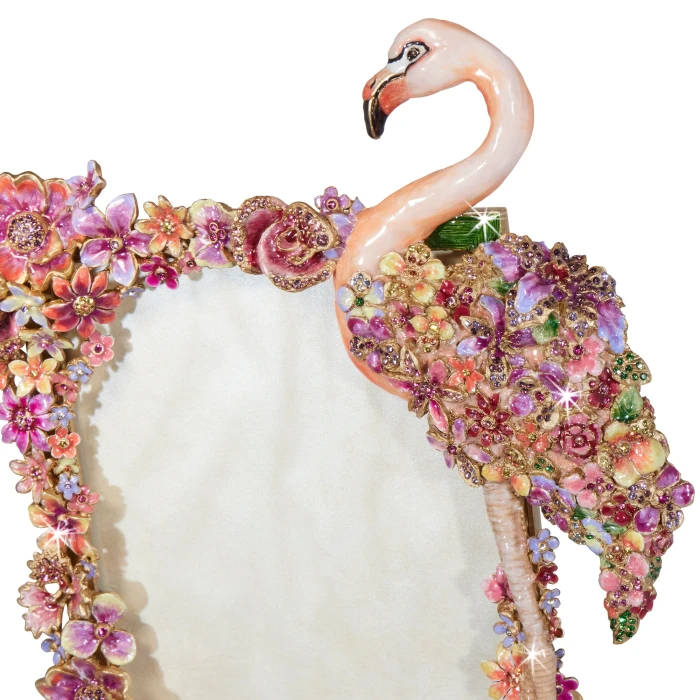 Jay Strongwater Agnes 5" x 7" Floral Flamingo Crystal Picture Frame