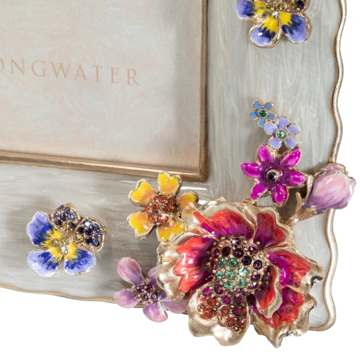 Jay Strongwater Ainsley Flower Bouquet 5" x 7" Crystal Picture Frame in Flora