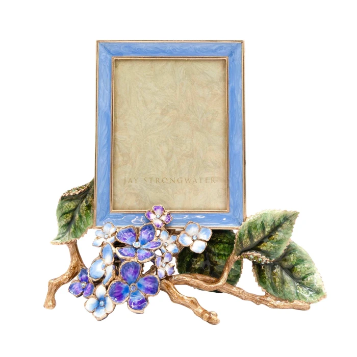 Jay Strongwater Colbie Hydrangea 3" x 4" Crystal Picture Frame in Blue