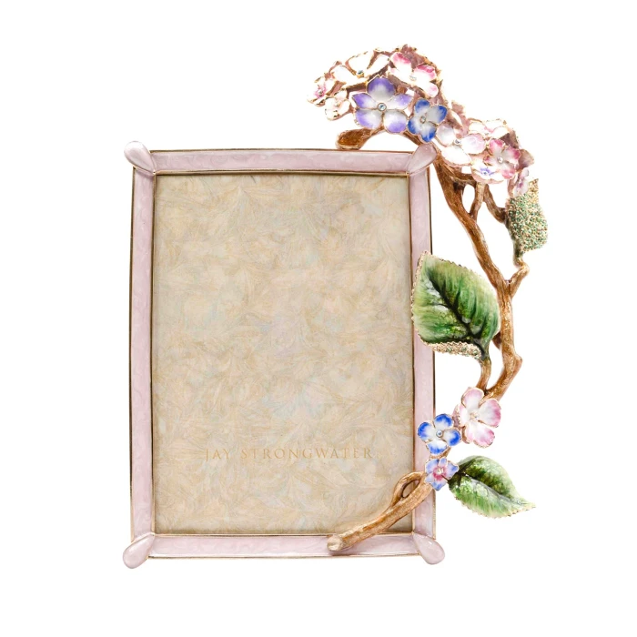 Jay Strongwater Gail Hydrangea 5" x 7" Crystal Picture Frame in Pink