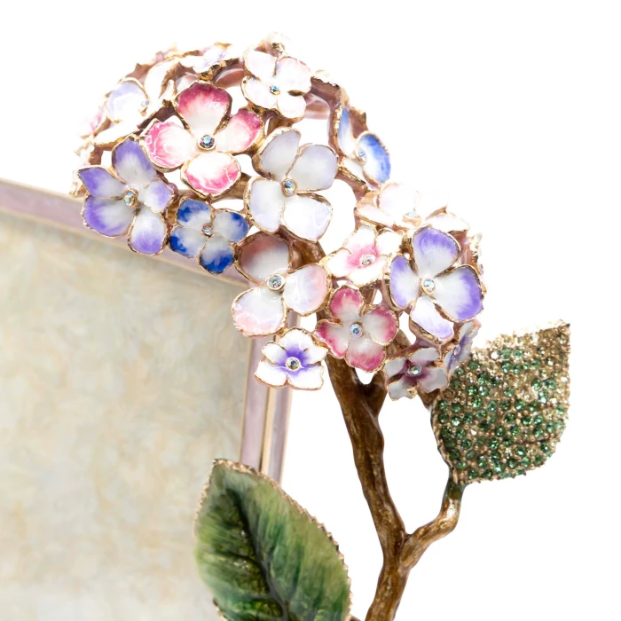 Jay Strongwater Gail Hydrangea 5" x 7" Crystal Picture Frame in Pink