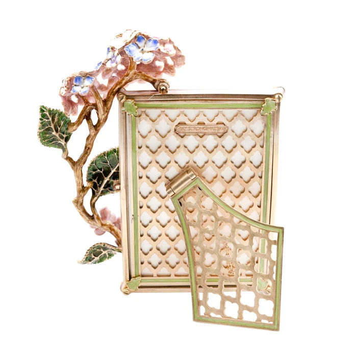 Jay Strongwater Gail Hydrangea 5" x 7" Crystal Picture Frame in Pink