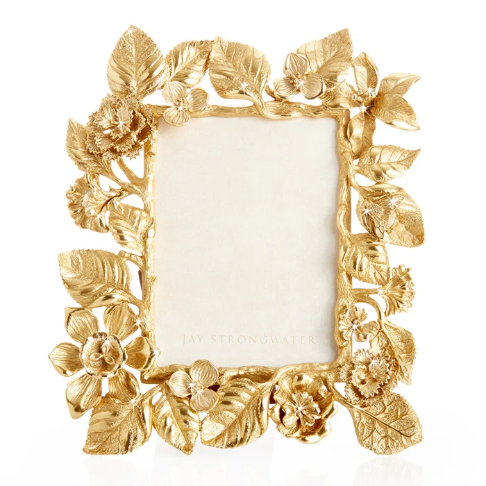 Jay Strongwater Maeve Dutch Floral 5" x 7" Gold Picture Frame