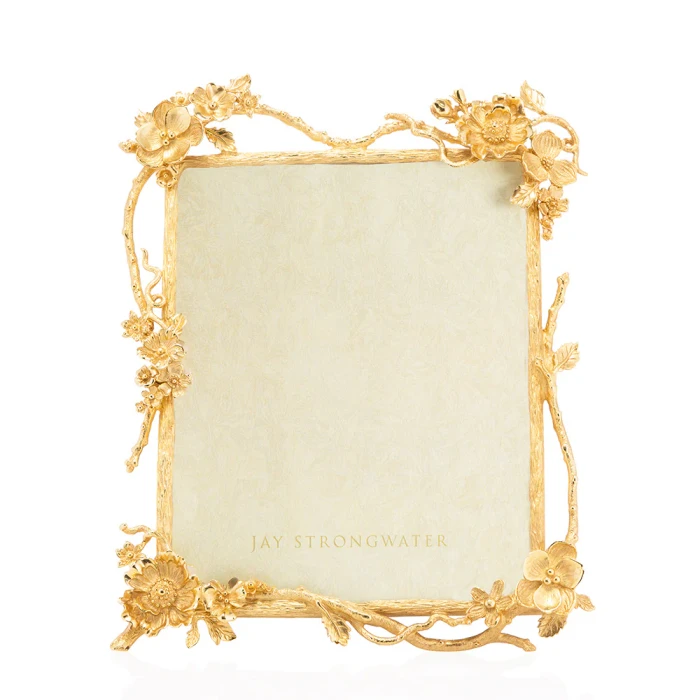 Jay Strongwater Dacia Floral Branch 8" x 10" Gold Picture Frame