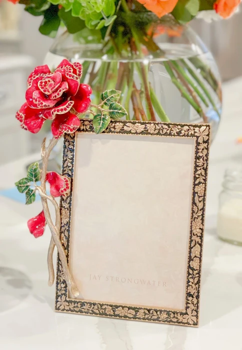 Jay Strongwater Rylee Night Bloom Rose 5" x 7" Crystal Picture Frame in Jewel