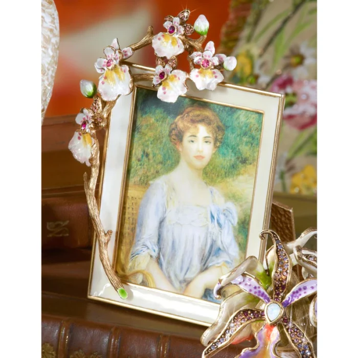 Jay Strongwater Kelsey Orchid 3" x 4" Crystal Picture Frame in Flora