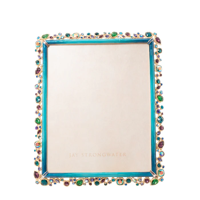 Jay Strongwater Theo Bejeweled 8" x 10" Crystal Picture Frame in Peacock