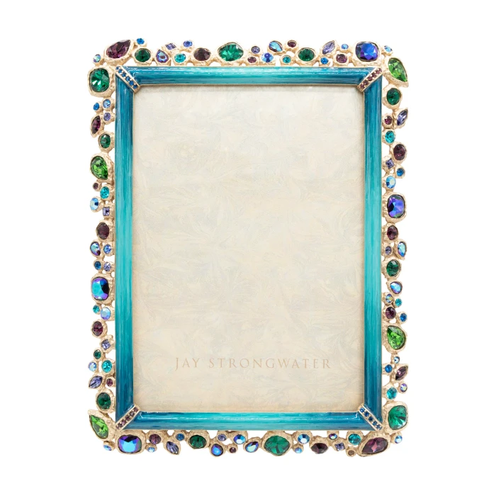 Jay Strongwater Leslie Bejeweled 5" x 7" Crystal Picture Frame in Peacock