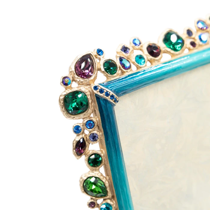 Jay Strongwater Leslie Bejeweled 5" x 7" Crystal Picture Frame in Peacock