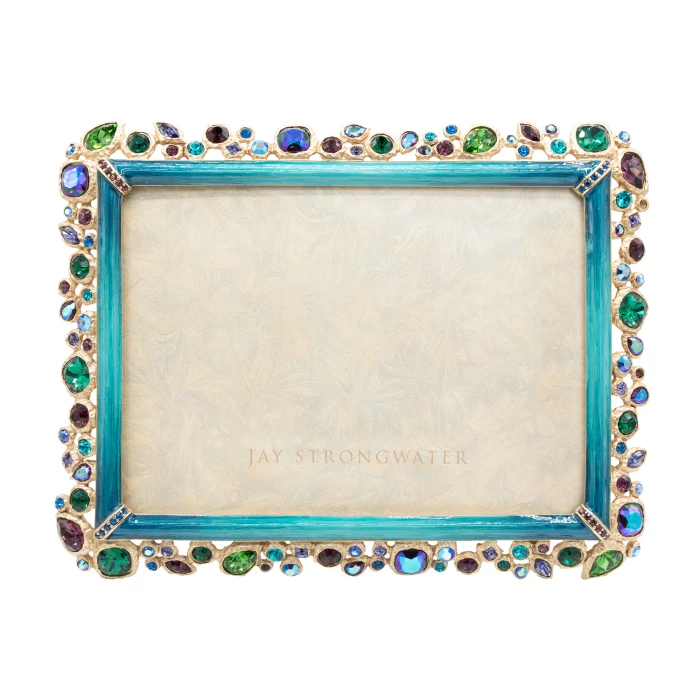 Jay Strongwater Leslie Bejeweled 5" x 7" Crystal Picture Frame in Peacock