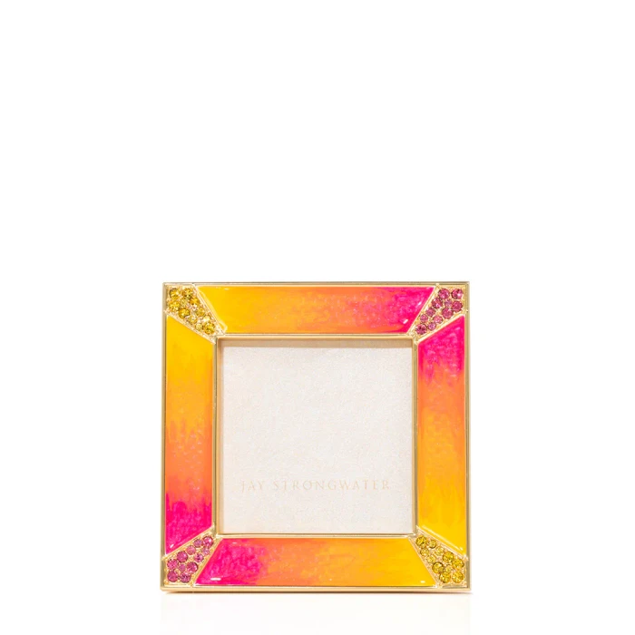 Jay Strongwater Leland Pave Corner 2" Electric Pink Crystal Picture Frame