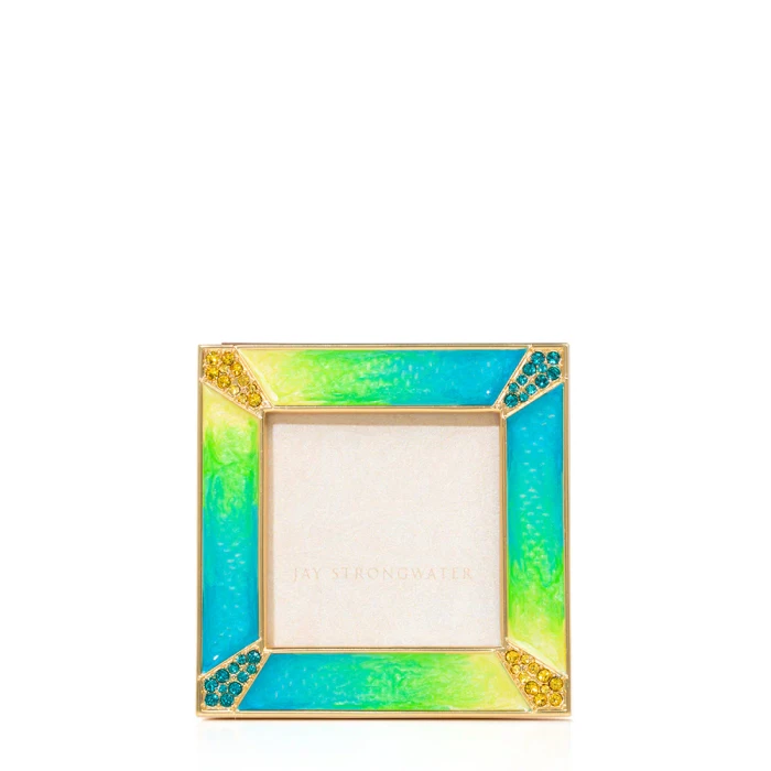 Jay Strongwater Leland Pave Corner 2" Electric Pink Crystal Picture Frame