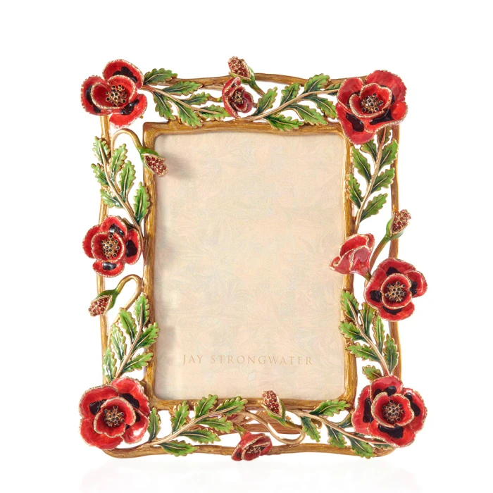 Jay Strongwater Jane Poppy 5" x 7" Crystal Picture Frame in Flora