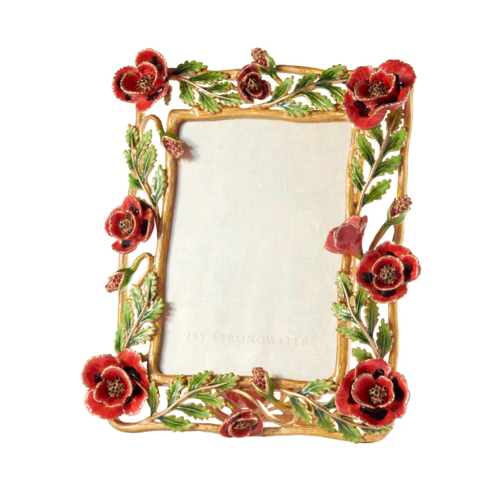 Jay Strongwater Jane Poppy 5" x 7" Crystal Picture Frame in Flora