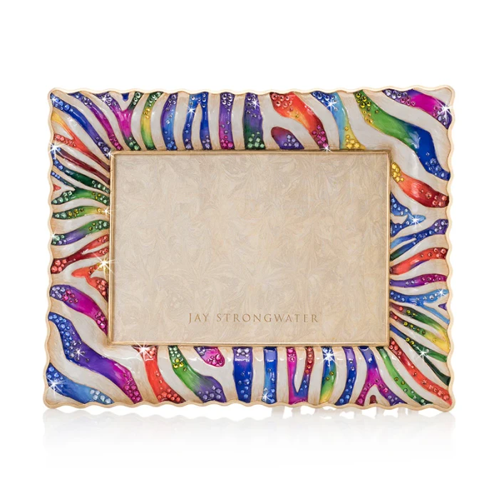 Jay Strongwater Wyatt Zebra 5" x 7" Rainbow Crystal Picture Frame