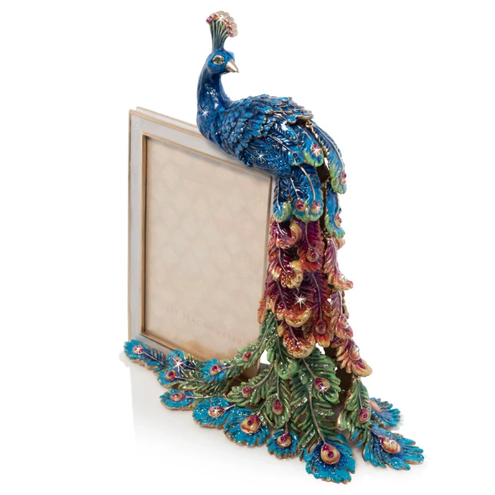 Jay Strongwater Eve Rainbow Peacock 4" x 6" Crystal Picture Frame