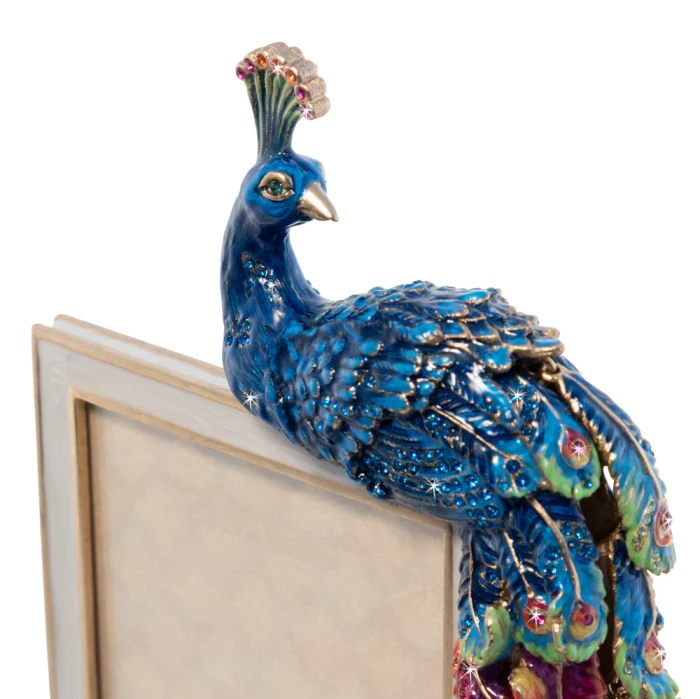 Jay Strongwater Eve Rainbow Peacock 4" x 6" Crystal Picture Frame