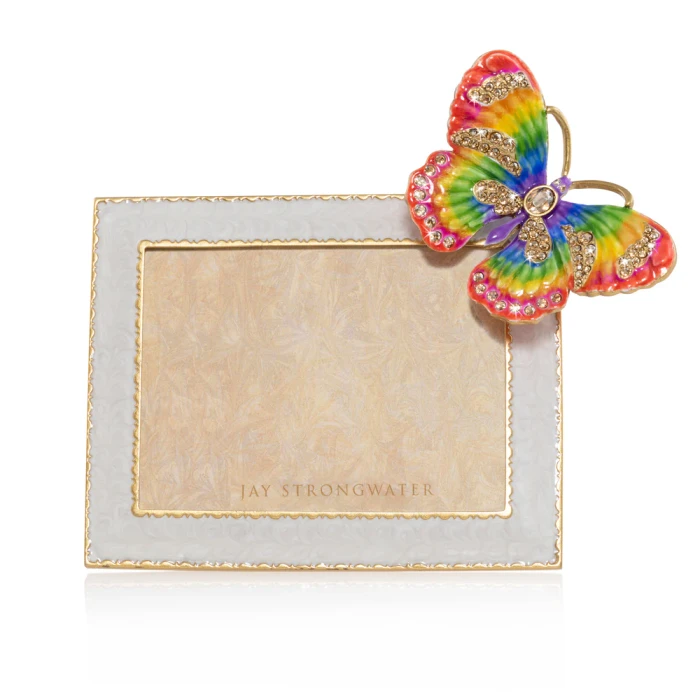 Jay Strongwater Nova Butterfly 3" x 4" Rainbow Crystal Picture Frame
