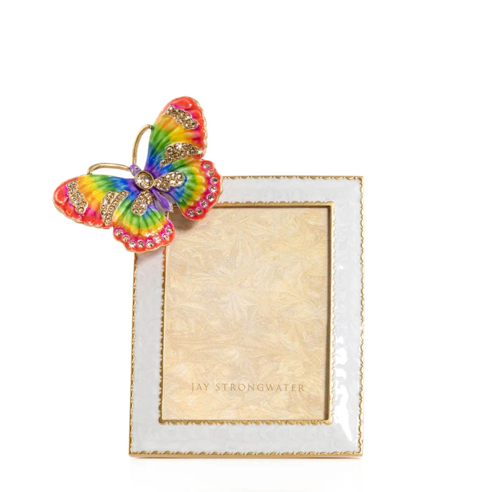 Jay Strongwater Nova Butterfly 3" x 4" Rainbow Crystal Picture Frame