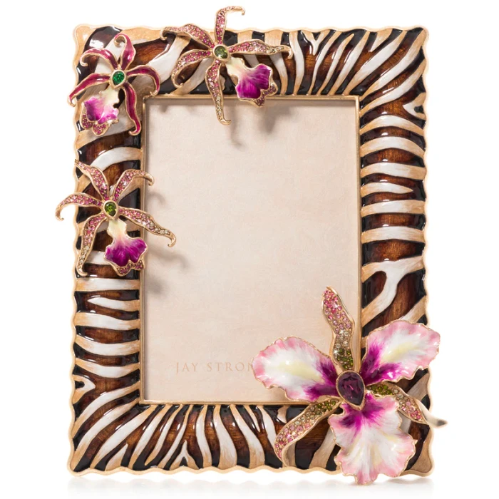Jay Strongwater Lana Zebra Orchid 5" x 7" Safari Crystal Picture Frame