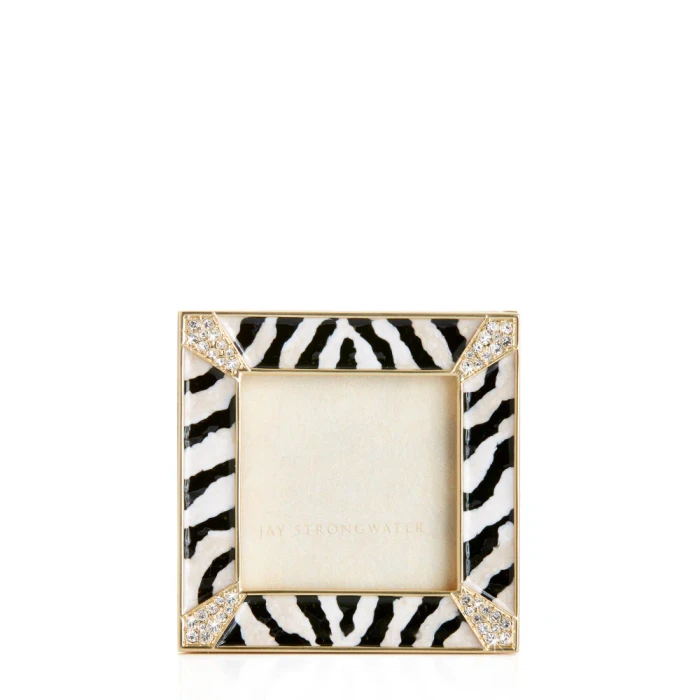Jay Strongwater Leland Pave Corner Zebra Striped 2" Crystal Picture Frame