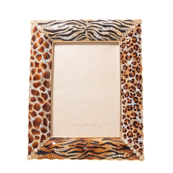 Jay Strongwater Demi Mixed Animal Print 5" x 7" Jungle Crystal Picture Frame