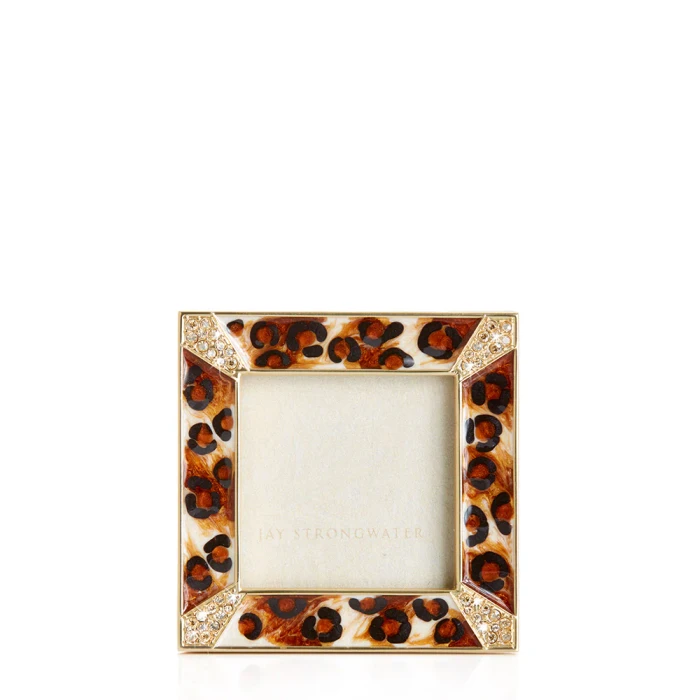 Jay Strongwater Leland Pave Corner Amber Leopard 2" Crystal Picture Frame