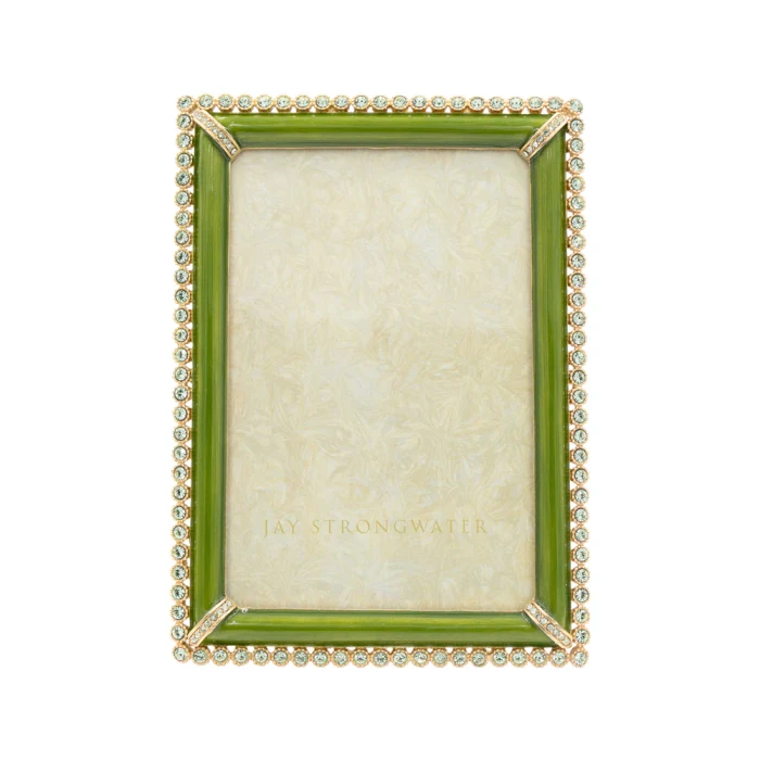 Jay Strongwater Lorraine Stone Edge Leaf Green 4" x 6" Crystal Picture Frame