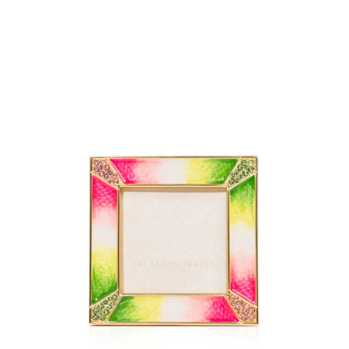 Jay Strongwater Leland Pave Corner Flora 2" Crystal Picture Frame