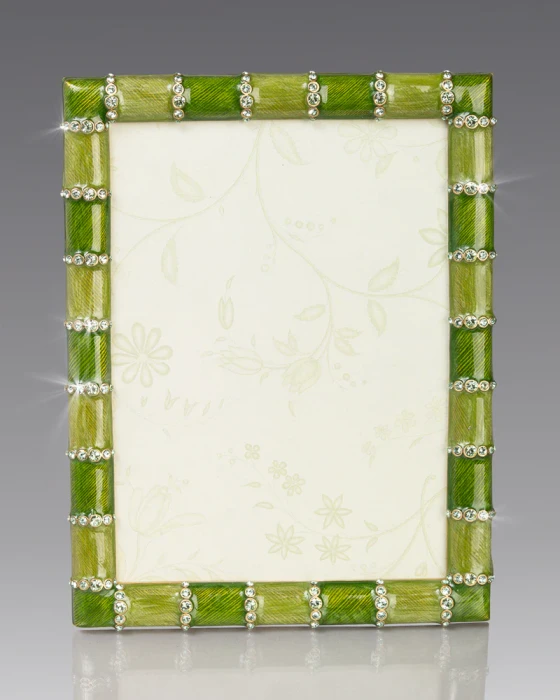 Jay Strongwater Pierce Striped Leaf Green 5" x 7" Crystal Picture Frame