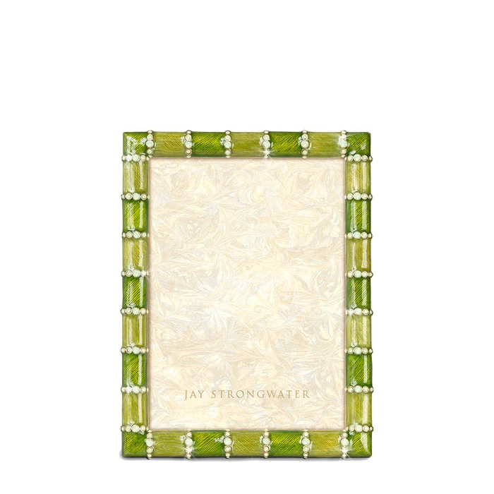 Jay Strongwater Pierce Striped Leaf Green 5" x 7" Crystal Picture Frame