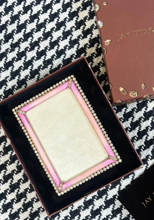 Jay Strongwater Lorraine Stone Edge Rose 4" x 6" Crystal Picture Frame