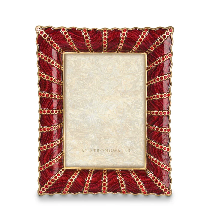 Jay Strongwater Blair Ruffled Edge Ruby 5" x 7" Crystal Picture Frame