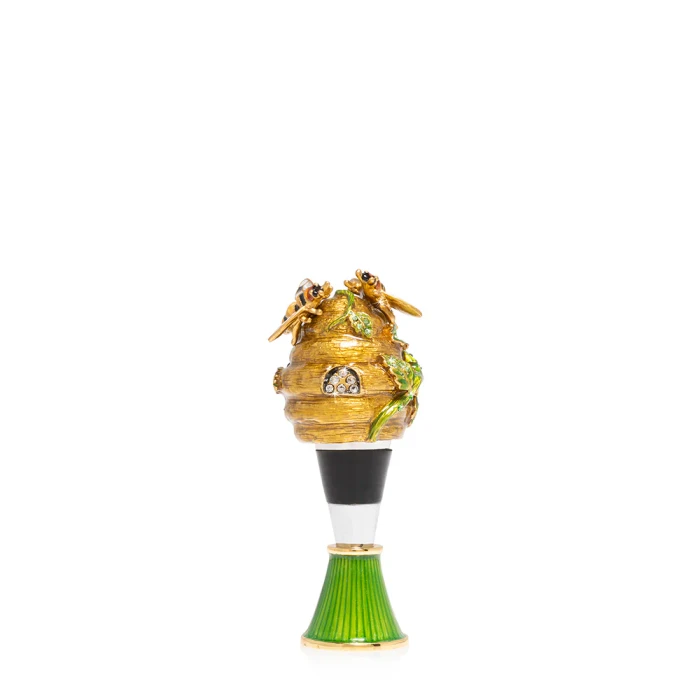 Jay Strongwater Mead Beehive Jeweled Wine Stopper with Stand