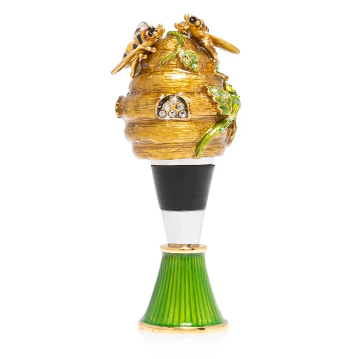 Jay Strongwater Mead Beehive Jeweled Wine Stopper with Stand
